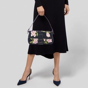 Fendi Floral Embroidered Baguette Handbag
